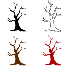 Vector illustration set of sketchy dry trees in various autumn colors, representing the fall season. Perfect for autumn-themed designs with a touch of artistic flair.