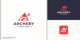 Fototapeta  - creative archery logo design with triangle concept arrow right on bullseye target vector illustration.
