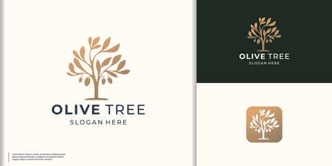 Wall Mural - Tree olive branch vector icon. Nature trees vector illustration logo design and golden color premium brand