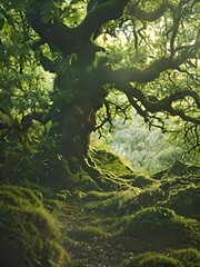 Poster - a large tree with moss growing on the ground