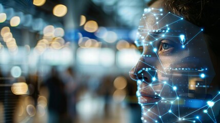 Leinwandbilder - Woman With Facial Recognition Technology Overlay