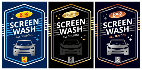 Wall Mural - set of labels for windshield cleaners for all seasons. Concept of cleaning products, screen washing, polishing. Vector, illustration