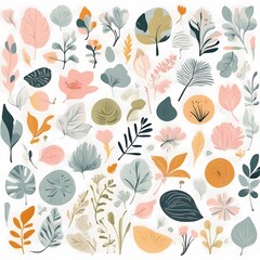 Naklejka na meble A collection of seamless pattern, colorful abstract plants and flowers. Hand drawn Collection of leaves and flowers. A close up of a pattern of flowers and leaves.
