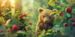 Enchanting Young Bear Enjoys a Berry Feast in Lush Forest Banner