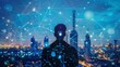 © Ahmad - Man Silhouette in Cityscape with Digital Network Overlay