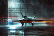 Futuristic Stealth Fighter Jet Ready for Takeoff in Hangar - Dynamic Aircraft Banner