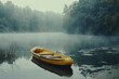 Serenity Unfolds: A Lonely Boat Drifting on Fog-veiled Lake Banner