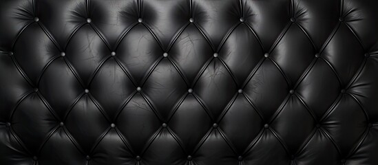 Wall Mural - A detailed close-up shot of a black leather couch featuring classic button accents