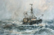 Braving the Stormy Seas: A Lone Fishing Vessels Perilous Journey Banner