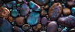 Fantasy shining stones backdrop in violet, turquoise hues for a magical summer, fun. Dreamlike, sparkling gemstones magical vacation or fairy tale. 