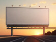 Blank billboard on the highway at sunset 3d rendering