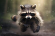 running raccoon with motion blurred background, running raccoon, animal