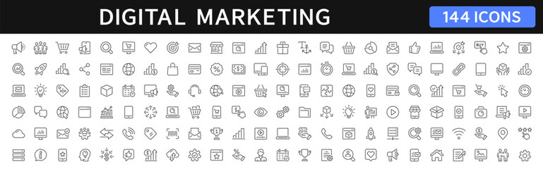 Poster - Digital marketing thin line icons. Marketing, seo, advertising icon. Vector