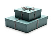 © photosaint - two gift colored boxes tied with a satin ribbon on a white background. holiday gift packaging
