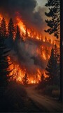 Fototapeta Na ścianę - Fiery wildfire engulfing forest or urban area