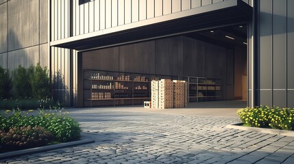 Poster - Generative AI : Warehouse or industry building exterior. known as distribution center and retail warehouse. 