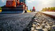 Generative AI : Construction site is laying new asphalt road pavement,road construction workers and road construction 
