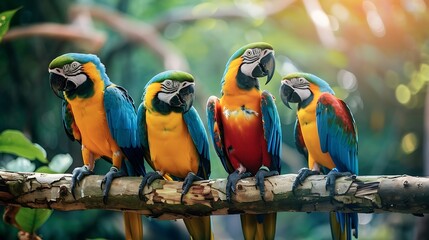 Generative AI : group of colorful macaw on the tree