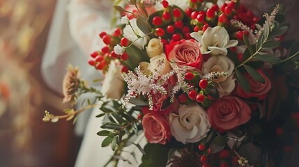 Canvas Print - Generative AI : Wedding bouquet. Wedding day. Wedding decorations. Happy newlyweds.