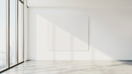 Poster - Generative AI : A large blank white painting on the wall in a minimalist room is a striking visual element.