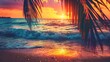 Generative AI : Beautiful sunset beach landscape, golden sun glow reflection, summer holidays vacation