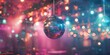Creating a Vibrant Atmosphere: A Disco Ball Reflecting Colorful Lights in a Nightclub. Concept Nightclub Lighting, Disco Ball, Vibrant Atmosphere