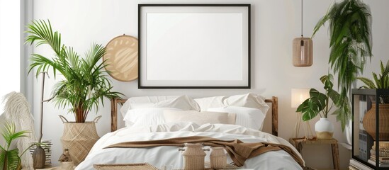 Canvas Print - Empty poster frame displayed in a cozy bedroom setting.