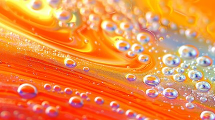 Wall Mural -  a close up view of water bubbles on a yellow and orange background with a lot of water droplets on the bottom of the image.