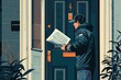 A delivery person tossing a newspaper onto a doorstep Illustration