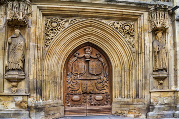 Wall Mural - Architectural fragments of Bath Abbey (or Abbey Church of Saint Peter and Saint Paul, founded in VII century) in Bath. Bath is a city in ceremonial county of Somerset in South West England.