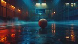 Fototapeta Sport - Basketball ball on the fllor of empty basketball arena. 3d illustration