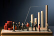 © photosaint - miniature people. group of businessmen with a graphical indicator of sales growth. discussion of business production income. building