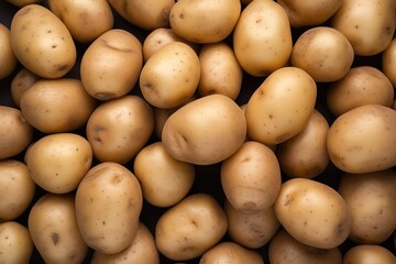 Wall Mural - Raw potatoes on a black background. Top view. Close up.