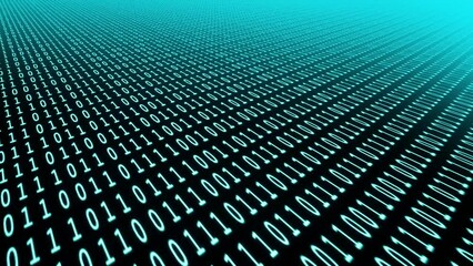 big wall with binary code. Large database changing numbers of data