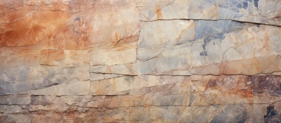 Wall Mural - A closeup of a bedrock wall with a painting on it, showcasing intricate patterns and shades of brown, beige, and wood, creating a beautiful art piece