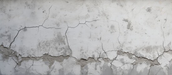 Wall Mural - A close up of a monochrome winter landscape with a white wall featuring cracks resembling a pattern of twigs, rocks, and snow