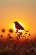 Silueteado contra el lienzo ardiente del sol poniente, un ave solitaria se posa en paz, su silueta una nota delicada en la sinfonía visual del crepúsculo.