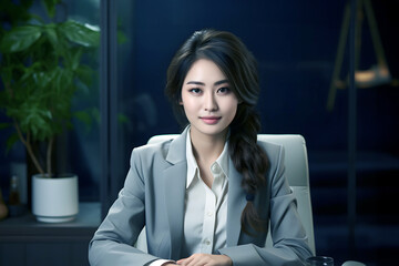 Wall Mural - portrait of a beautiful young business woman working in the office. career growth in studies and business