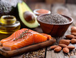 Healthy food about omega3, omega6, omega9 fats