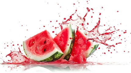 Wall Mural - Watermelon, red juice splash isolated on white background.