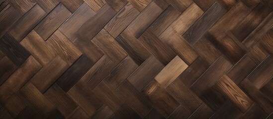 Wall Mural - A closeup photo showcasing a herringbone pattern on a brown hardwood floor. The wood stain gives it a warm beige tone, creating a beautiful and classic flooring design