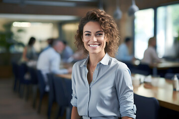 Wall Mural - successful businesswoman in a shirt stands in the office. career growth in business.