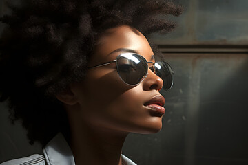 Wall Mural - portrait of a fashionable beautiful young African woman model in sunglasses. glamor and trendy modern fashion