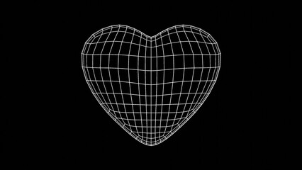 Wall Mural - 3d neon wireframe grid white laser digital futuristic heart isolated black Love Valentines day retro 80s 90s y2k symbol.  Music poster disco template.