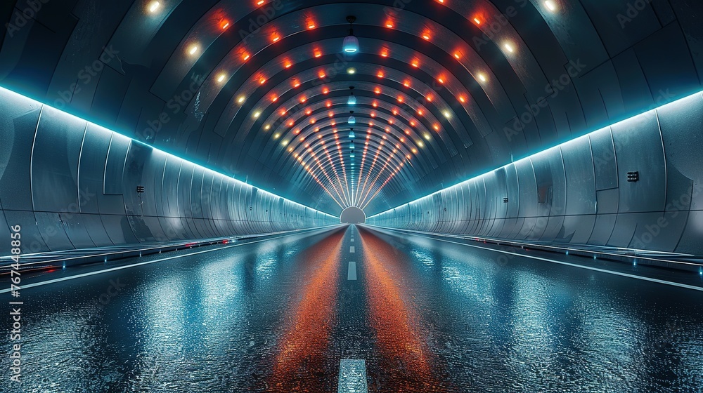 Rendering of 3D architectural tunnel on highway with empty asphalt road ...