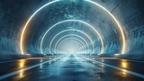 Fototapeta Przestrzenne - Rendering of 3D architectural tunnel on highway with empty asphalt road