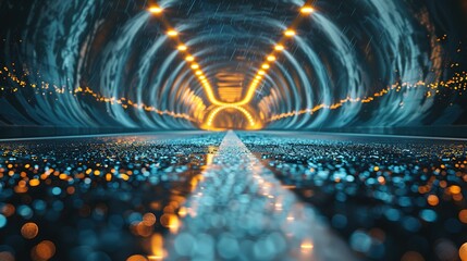 Rendering of 3D architectural tunnel on highway with empty asphalt road