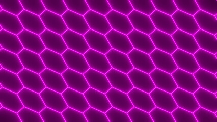 Wall Mural - 3d seamless pattern. Abstract background with Futuristic grid alien hexagon wireframe neon glowing  pink cyber cute y2k pattern. Sci-fi retro music template 8k