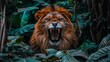 Majestic lion s powerful roar echoing through the vast and untamed savannah wilderness