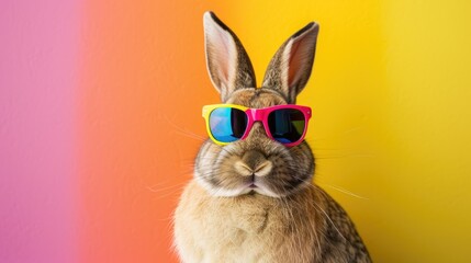 Canvas Print - Cool easter bunny, rabbit with colorful sunglasses, isolated on a colorful background